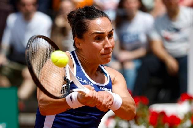 May 12, 2023, ROME, ITALY: Martina Trevisan of Italy in action during her woman s singles second round match against Karolina Muchova of Czech Republic (not pictured) at the Italian Open tennis tournament in Rome, Italy, 12 May 2023. ANSA FABIO FRUSTACI ROME ITALY - ZUMAa110 20230512_zaf_a110_069 Copyright: xFabioxFrustacix