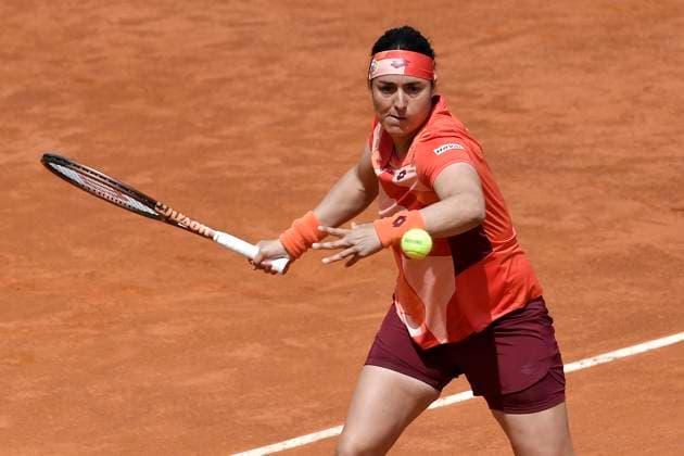 Ons Jabeur of Tunisia during her match against Paula Badosa of Spain at the Internazionali BNL d Italia tennis tournament at Foro Italico in Rome, Italy on May 11th, 2023. antoniettaxbaldassarre