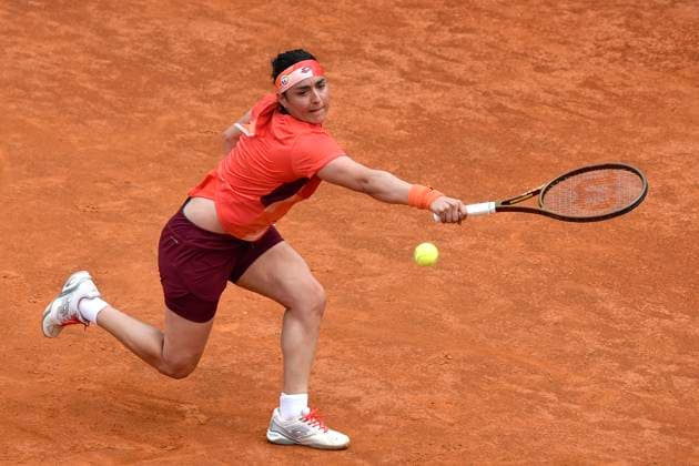 Ons Jabeur of Tunisia during her match against Paula Badosa of Spain at the Internazionali BNL d Italia tennis tournament at Foro Italico in Rome, Italy on May 11th, 2023. antoniettaxbaldassarre