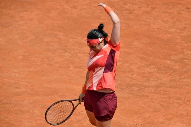 Ons Jabeur of Tunisia during her match against Paula Badosa of Spain at the Internazionali BNL d Italia tennis tournament at Foro Italico in Rome, Italy on May 11th, 2023. antoniettaxbaldassarre