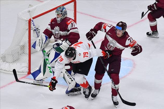 LATVIA, RIGA - 12.05.23: Game Latvia - Canada. IIHF 2023 Ice hockey, Eishockey World Championship, WM, Weltmeisterschaft  Copyright: xVITALIIxKLIUIEVx