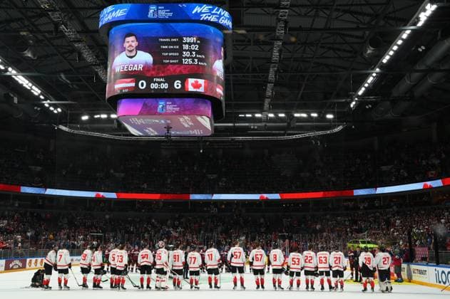 LATVIA, RIGA - 12.05.23: Game Latvia - Canada. IIHF 2023 Ice hockey, Eishockey World Championship, WM, Weltmeisterschaft  Copyright: xVITALIIxKLIUIEVx