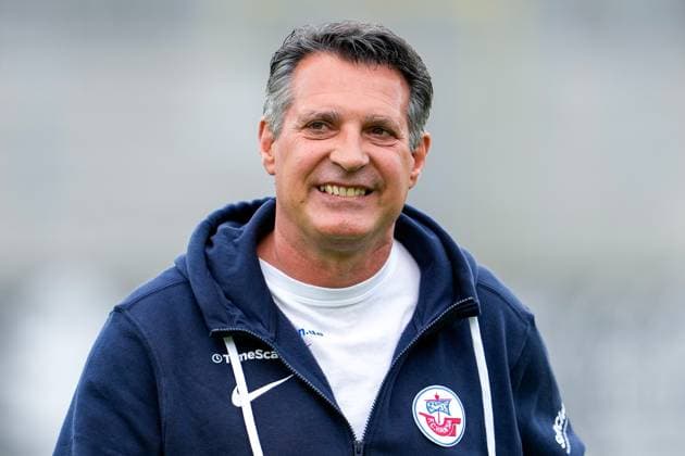 Alois Schwartz coach, head coach, FC Hansa , single image, single photo, action, portrait, portrait, joy, happy, glad, friendly, cheerful, happy, beaming, optimistic, 12 05 2023, Sandhausen Germany , Soccer, 2 Bundesliga, SV Sandhausen F C Hansa Rostock, DFB DFL REGULATIONS PROHIBIT ANY USE OF PHOTOGRAPHS AS IMAGE SEQUENCES AND OR QUASI VIDEO xozx