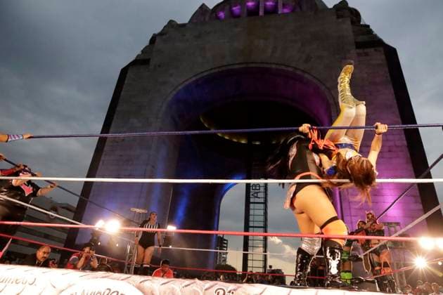 Wrestling, Women, Culture Event at the Monumento a la Revolucion in Mexico City