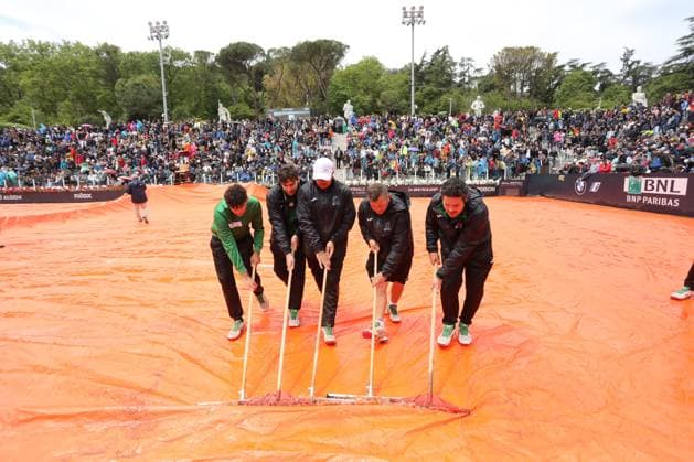 Rome, Italy 13.05.2023: Rain in rome stop the match Rublev (Rus) again Molcan (svk) in INTERNAZIONALI BNL d™Italia 2023 of tennis in Italy, at foro italico in Rome  Copyright: xmarcoxiacobuccix xipa-agency.netx xmarcoxiacobuccix 0 IPA_IPA37905392