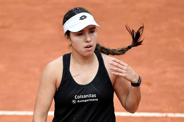 Camila Osorio of Colombia reacts during her match against Caroline Garcia of France at the Internazionali BNL d Italia tennis tournament at Foro Italico in Rome, Italy on May 13th, 2023. antoniettaxbaldassarre