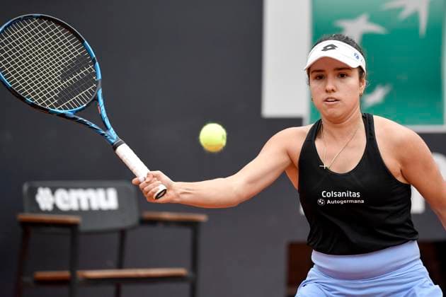 Camila Osorio of Colombia in action during her match against Caroline Garcia of France at the Internazionali BNL d Italia tennis tournament at Foro Italico in Rome, Italy on May 13th, 2023. antoniettaxbaldassarre