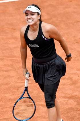 Camila Osorio of Colombia celebrates after winning her match during her match against Caroline Garcia of France at the Internazionali BNL d Italia tennis tournament at Foro Italico in Rome, Italy on May 13th, 2023. antoniettaxbaldassarre