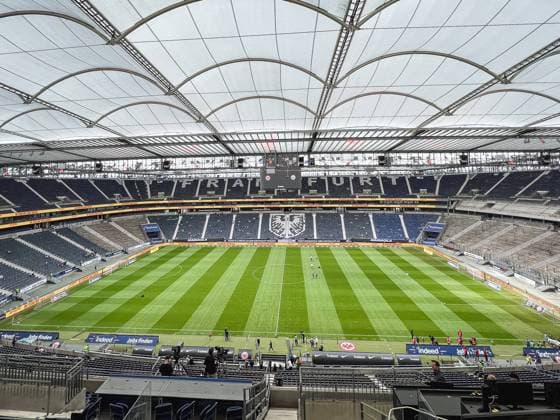 14 05 2023, GER, Soccer, FLYERALARM Womens Bundesliga 2022 2023, Eintracht Frankfurt VfL Wolfsburg General view of Deutsche Bank Park Frankfurt with still empty spectator stands Frankfurt Deutsche Bank Park Hessen Germany