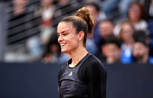 May 14, 2023, Rome: Maria Sakkari of Greece in action during her women s singles second round match against Marketa Vondrousova of Czech Republic (not pictured) at the Italian Open tennis tournament in Rome, Italy, 14 May 2023. ANSA RICCARDO ANTIMIANI Rome - ZUMAa110 20230514_zaf_a110_022 Copyright: xRiccardoxAntimianix