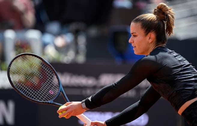 May 14, 2023, Rome: Maria Sakkari of Greece in action during her women s singles second round match against Marketa Vondrousova of Czech Republic (not pictured) at the Italian Open tennis tournament in Rome, Italy, 14 May 2023. ANSA RICCARDO ANTIMIANI Rome - ZUMAa110 20230514_zaf_a110_023 Copyright: xRiccardoxAntimianix