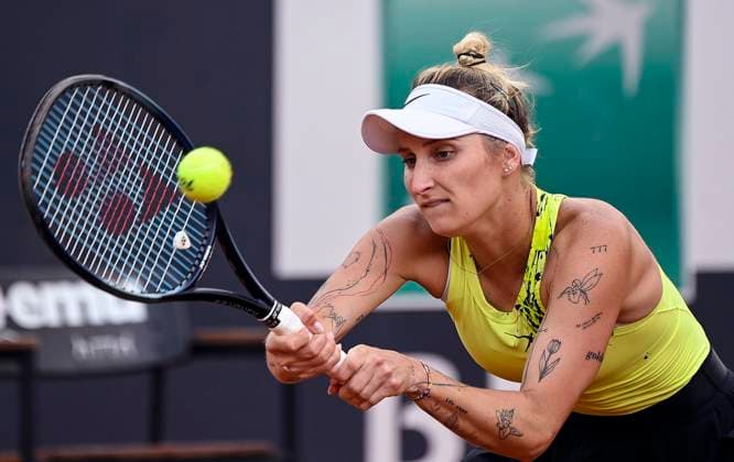 May 14, 2023, Rome: Marketa Vondrousova of Czech Republic in action during her women s singles second round match against Maria Sakkari of Greece (not pictured) at the Italian Open tennis tournament in Rome, Italy, 14 May 2023. ANSA RICCARDO ANTIMIANI Italian Open tennis tournament - Sakkari vs Vondrousova  - ZUMAa110 20230514_zaf_a110_024 Copyright: xRiccardoxAntimianix