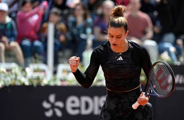 May 14, 2023, Rome: Maria Sakkari of Greece in action during her women s singles second round match against Marketa Vondrousova of Czech Republic (not pictured) at the Italian Open tennis tournament in Rome, Italy, 14 May 2023. ANSA RICCARDO ANTIMIANI Italian Open tennis tournament - Sakkari vs Vondrousova  - ZUMAa110 20230514_zaf_a110_025 Copyright: xRiccardoxAntimianix