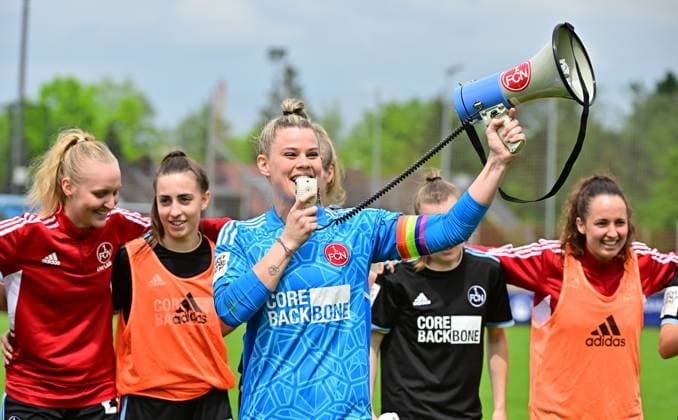 14 05 2023 football women season 2022 2023 2 Bundesliga 24 matchday 1 FC Nürnberg FCN Club 1 FC Köln II Sportfoto Zink MeZi xmexzix regulations prohibit any use of photographs as image sequences and or quasi video Lea Paulick 1, 1 FC Nürnberg FCN Jubel Freude nach Spielende