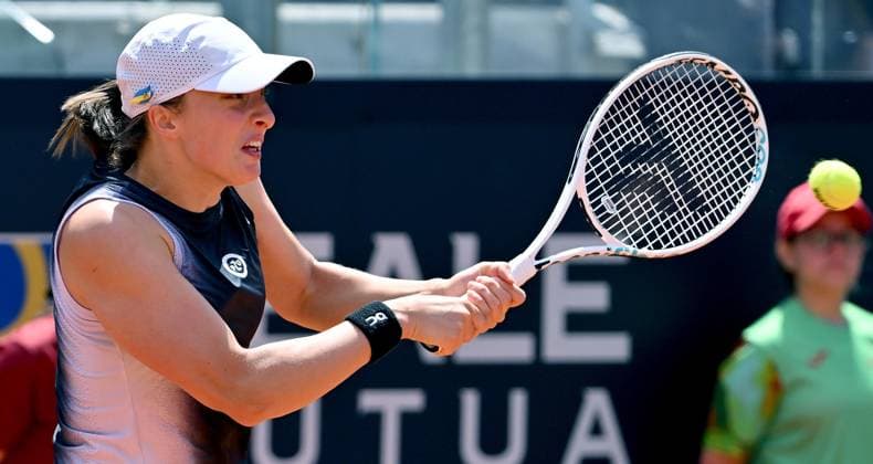 May 14, 2023, ROME: Iga Swiatek of Poland in action during her women s singles third round match against Lesia Tsurenko of Ukraine (not pictured) at the Italian Open tennis tournament in Rome, Italy, 14 May 2023. ANSA ETTORE FERRARI Italian Open tennis tournament  - ZUMAa110 20230514_zaf_a110_047 Copyright: xEttorexFerrarix