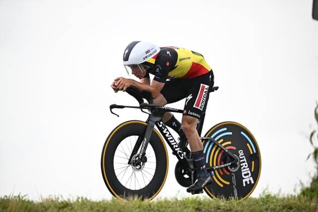 Belgian Remco Evenepoel of Soudal Quick-Step pictured in action during stage nine of the 2023 Giro D Italia cycling race, an individual time trial from Savignano sul Rubicone to Cesena (35km), in Italy, Sunday 14 May 2023. The 2023 Giro takes place from 06 to 28 May 2023. JASPERxJACOBS  x67277407x