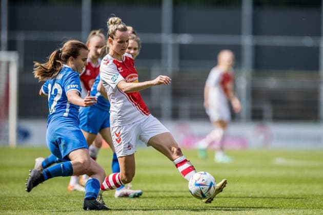FLYERALARM Womens Soccer Bundesliga, 1 FC Koeln SV Meppen 1912 e V Kara Bathmann SV Meppen 1912 e V , 22 , Jana Beuschlein 1 FC Koeln, 23 FLYERALARM Womens Soccer Bundesliga, 1 FC Koeln SV Meppen 1912 e V , Koeln, Geissbockheim am 14 05 2023 DFB REGULATIONS PROHIBIT ANY USE OF PHOTOGRAPHS AS IMAGE SEQUENCES AND OR QUASI VIDEO Copyright: xBEAUTIFULxSPORTS Wunderlx