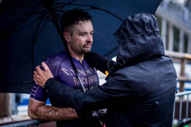 Luca Schwarzbauer from Germany is seen during the Men ELITE cross-country race within the UCI Mountain Bike World Cup, on May 14, 2023, in Nove Mesto na Morave, Czech Republic. (CTKxPhoto JaroslavxSvoboda) CTKPhotoP2023051405313  CTKPhotoP2023051405313