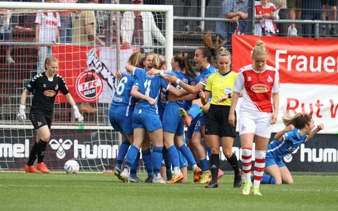Goal celebration Meppen 1 2, 1 FC Köln SV Meppen, Flyeralarm Frauen Bundesliga, 20 Spieltag, Cologne, Germany, 14 05 2023