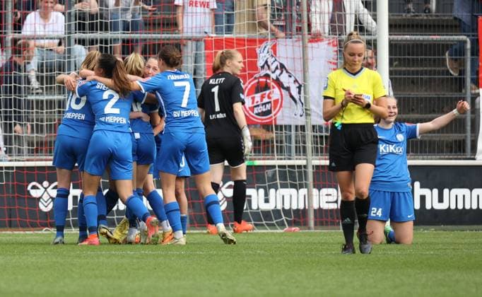 Goal celebration Meppen 1 2, 1 FC Köln SV Meppen, Flyeralarm Frauen Bundesliga, 20 Spieltag, Cologne, Germany, 14 05 2023