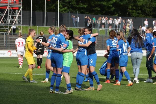 Sport 1 FC Cologne vs SV Meppen, Football Bundesliga women, Meppen jubilation after the final whistle Meppen , Picture , 14 05 2023