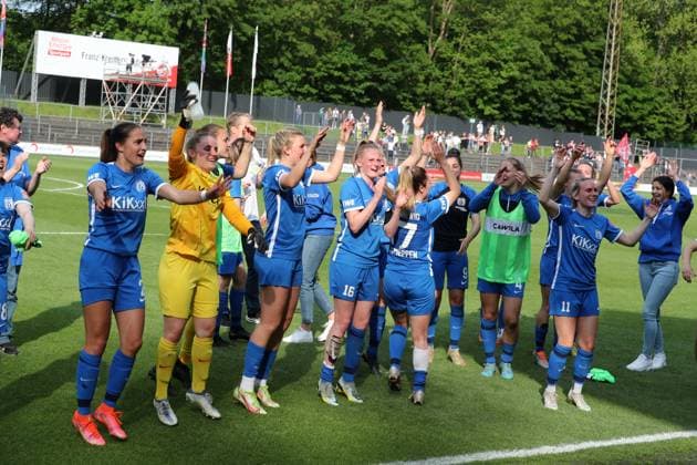 Sport 1 FC Cologne vs SV Meppen, football Bundesliga women, Meppen jubilation after the final whistle Meppen , Picture , 14 05 2023