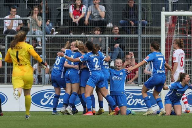 Sport 1 FC Köln vs SV Meppen, football Bundesliga women, Meppen jubilation after the winning goal to 2 1 Meppen , picture , 14 05 2023