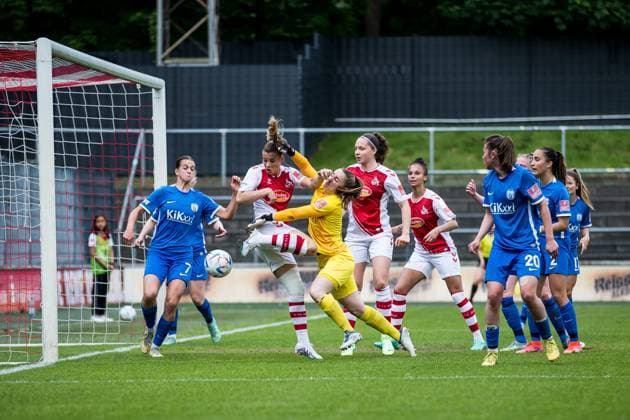 FLYERALARM Womens Football Bundesliga, 1 FC Koeln SV Meppen 1912 e V Anna Margraf SV Meppen 1912 e V , 7 , Selina Cerci 1 FC Koeln, 29 , Laura Sieger SV Meppen 1912 e V , 1 , Lotta Cordes 1 FC Koeln, 15 FLYERALARM Womens Football Bundesliga, 1 FC Koeln SV Meppen 1912 e V , Koeln, Geissbockheim on 14 05 2023 DFB REGULATIONS PROHIBIT ANY USE OF PHOTOGRAPHS AS IMAGE SEQUENCES AND OR QUASI VIDEO Copyright: xBEAUTIFULxSPORTS Wunderlx