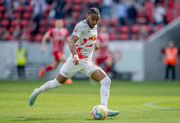 Leipzigs Christopher Nkunku. Fussball 1. Bundesliga, 31. Spieltag: SC Freiburg - RB Leipzig 0:1. 6. Mai 2023: Freiburg, Europa-Park Stadion. SC Freiburg - RB Leipzig 0:1 *** Leipzigs Christopher Nkunku Football 1 Bundesliga, 31 Matchday SC Freiburg RB Leipzig 0 1 6 May 2023 Freiburg, Europa Park Stadium SC Freiburg RB Leipzig 0 1