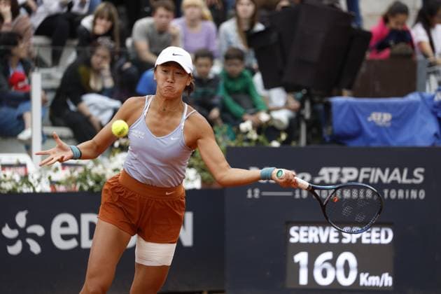 May 15, 2023, ROME, ITALY: Xiyu Wang of China in action during her woman s singles fourth round match against Qinwen Zheng of China (not pictured) at the Italian Open tennis tournament in Rome, Italy, 15 May 2023. ANSA FABIO FRUSTACI ROME ITALY - ZUMAa110 20230515_zaf_a110_007 Copyright: xFabioxFrustacix