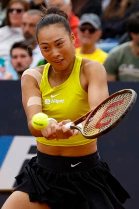 May 15, 2023, ROME, ITALY: Qinwen Zheng of China in action during her woman s singles fourth round match against Xiyu Wang of China (not pictured) at the Italian Open tennis tournament in Rome, Italy, 15 May 2023. ANSA FABIO FRUSTACI ROME ITALY - ZUMAa110 20230515_zaf_a110_009 Copyright: xFabioxFrustacix