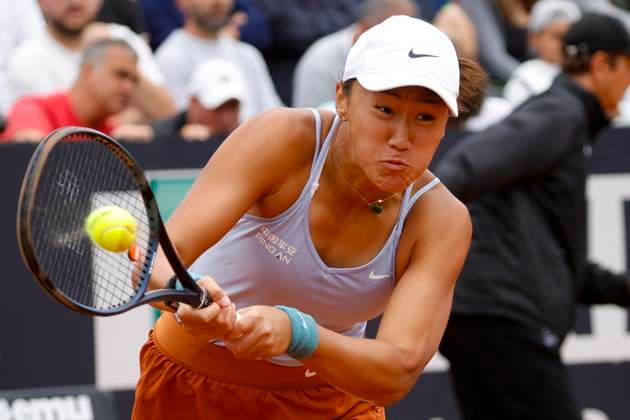 May 15, 2023, ROME, ITALY: Xiyu Wang of China in action during her woman s singles fourth round match against Qinwen Zheng of China (not pictured) at the Italian Open tennis tournament in Rome, Italy, 15 May 2023. ANSA FABIO FRUSTACI ROME ITALY - ZUMAa110 20230515_zaf_a110_010 Copyright: xFabioxFrustacix