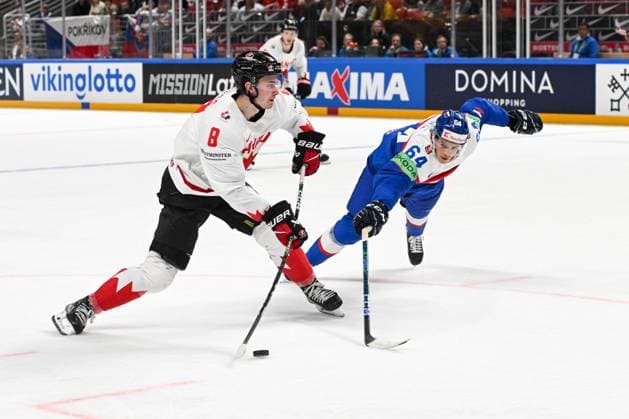 RIGA, LATVIA MAY 15 Cody Glass of Canada takes a shot during the 2023 IIHF Ice Hockey World Championship Finland Latvia game between Slovakia and Canada at Arena Riga on May 15, 2023 in Riga, Latvia Riga Arena Riga Latvia  Copyright: xJustPictures.ch AndreaxBrancax