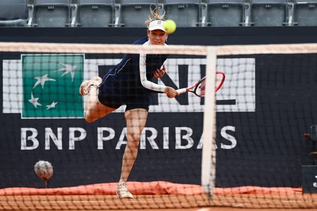 Donna Vekic of Croatia during her match against Iga Swiatek of Poland at the Internazionali BNL d Italia tennis tournament at Foro Italico in Rome, Italy on May 16th, 2023. antoniettaxbaldassarre