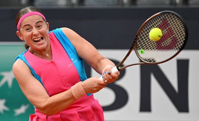 May 17, 2023, ROME: Jelena Ostapenko of Latvia in action during her women s singles quarter final match against Paula Badosa of Spain (not pictured) at the Italian Open tennis tournament in Rome, Italy, 17 May 2023. ANSA ETTORE FERRARI ROME - ZUMAa110 20230517_zaf_a110_087 Copyright: xEttorexFerrarix