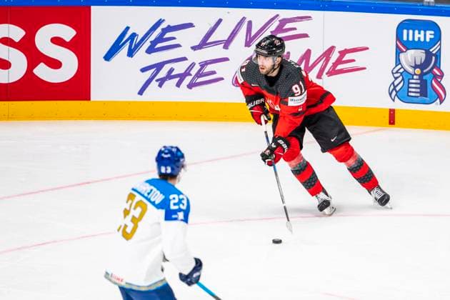 RIGA, LATVIA MAY 17 Adam Fantilli of Canada in action during the 2023 IIHF Ice Hockey World Championship Finland Latvia game between Canada and Kazakhstan at Arena Riga on May 17, 2023 in Riga, Latvia Riga Arena Riga Latvia  Copyright: xJustPictures.ch JarixPestelaccix