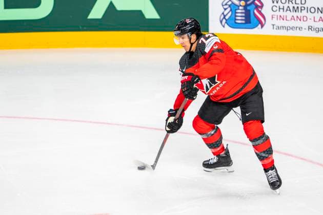 RIGA, LATVIA MAY 17 Ethan Bear of Canada in action during the 2023 IIHF Ice Hockey World Championship Finland Latvia game between Canada and Kazakhstan at Arena Riga on May 17, 2023 in Riga, Latvia Riga Arena Riga Latvia  Copyright: xJustPictures.ch JarixPestelaccix