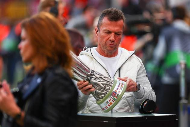 Lothar Matthaeus with UEFA Europa League Cup, Bayer 04 Leverkusen vs AS Roma, football, European League, semifinal, second leg, 2022 2023 season, 18 05 2023 photo kolbert press Ant Palmer Leverkusen NRW Germany Copyright: xkolbert-press AntxPalmerx