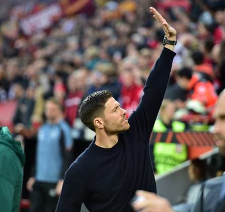 18 05 2023 Leverkusen football, men, Europa League, semifinals, 2022 2023 season, Bayer 04 Leverkusen vs AS Rome Xabi Alonso coach Leverkusen DFL regulations prohibit any use of photographs as image sequences and or quasi video BayArena NRW Germany