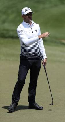 Corey Conners gestures after missing a birdie put on the 13th hole during the first round of the 2023 PGA, Golf Herren Championship at Oakwood Country Club in Rochester,New York on Thursday, May 18, 2023.  PGA20230518103 AARONxJOSEFCZYK
