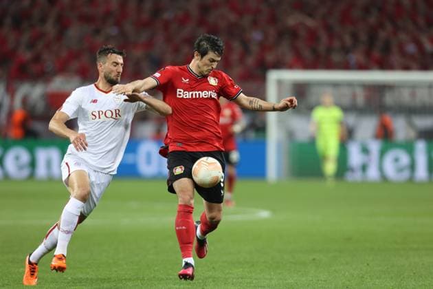 Bryan Cristante Rome, L and Sardar Azmoun Bayer , UEFA Europa League semifinal second leg, Bayer 04 Leverkusen vs AS Rome, Leverkusen, Germany, 18 05 2023