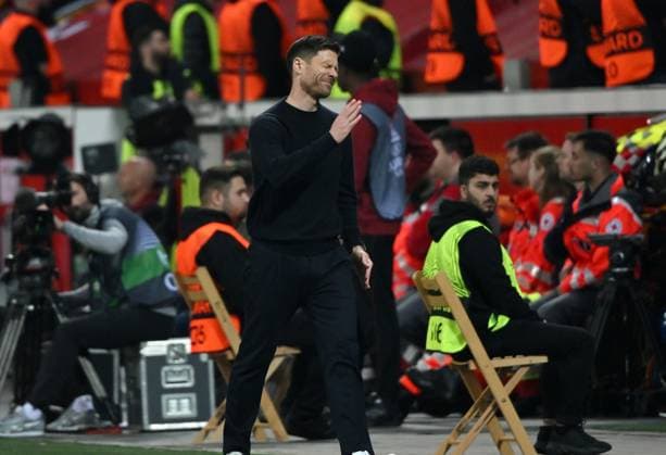 Coach Xabi Alonso Bayer 04 Leverkusen 18 05 2023, football Europa League, season 2022 23, semifinal second leg, Bayer 04 Leverkusen AS Rome Leverkusen BayArena Nordrhein Westfalen Germany. Team2