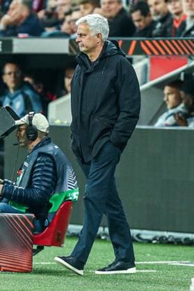 Jose Mourinho AS Rome, head coach dissatisfied, disappointed disappointed, GER, Bayer 04 Leverkusen vs AS Rome, UEFA Europa League 2022 23, semifinal second leg, 18 05 2023, GER, Bayer 04 Leverkusen vs AS Rome, UEFA Europa League 2022 23, semifinal second leg, 18 05 2023, Photo Eibner Pressefoto Gabriel Boia Leverkusen Copyright: xGabrielxBoiax EP_EER