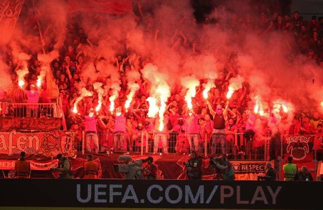 Bayer 04 Leverkusen v AS Roma, UEFA Europa League, Semi finals, 2nd leg, Bay Arena, Cologne, Germany, 18th May 2023 Bayer Leverkusen fans with flares. - Bayer 04 Leverkusen v AS Roma, UEFA Europa League, Semi finals, 2nd leg, Bay Arena, Cologne, Germany. - 18th May 2023. Cologne Bay Arena Germnay Copyright: xDanxWeirx CP_Bayer_Leverkusen_AS_Roma_48