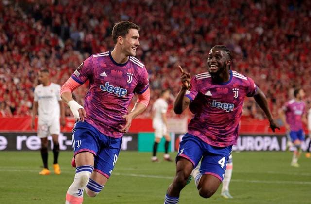 May 18, 2023 Sevilla, Spain Sport, Soccer Sevilla Vs FC Juventus UEFA Europa League 2022 2023 semi final second leg Stadio Ramón Sánchez Pizjuán Dusan Vlahovic celebrates a goal 900 Cordon Press  900 CordonxPress LOF - Sevilla vs Juventus
