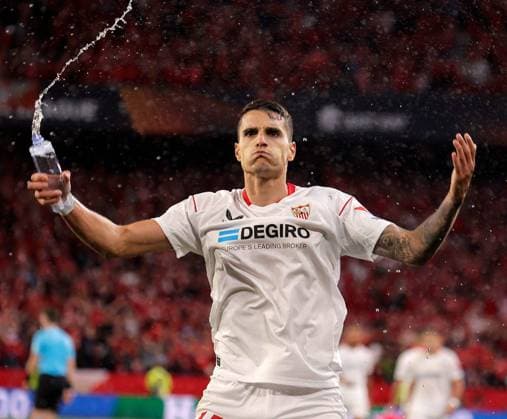 May 18, 2023 Sevilla, Spain Sport, Soccer Sevilla Vs FC Juventus UEFA Europa League 2022 2023 semi final second leg Stadio Ramón Sánchez Pizjuán Erik Lamela celebrates a goal 900 Cordon Press  900 CordonxPress LOF - Sevilla vs Juventus