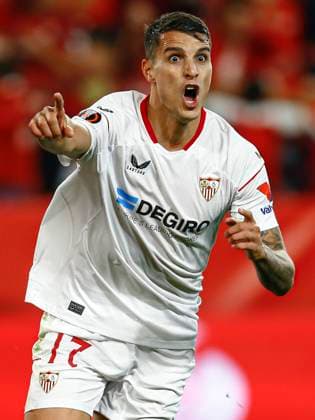 ESP: Sevilla FC-Juventus. UEFA Europa League Erik Lamela of Sevilla FC celebrates after scoring the 2-1 at extra time during the UEFA Europa League match, Semi-Finals, 2nd leg between Sevilla FC and Juventus played at Ramon Sanchez Pizjuan Stadium on May 18, 2023 in Sevilla, Spain. kpng Copyright: xAntonioxPozox xPRESSINPHOTOx AP_230518_095