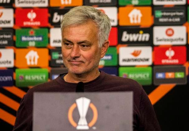 18 05 2023, GER, soccer, men, UEFA, soccer Europa League, semifinals, second leg, season 2022 2023, TSV Bayer 04 Leverkusen AS Roma 0 0 coach Jose Mourinho AS Roma at the post-match press conference Leverkusen BayArena Nordrhein Westfalen Germany