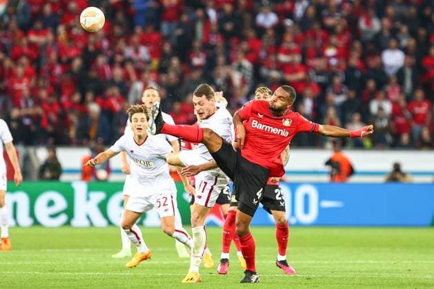 Jonathan Tah Bayer 04 Leverkusen vs Andrea Belotti AS Roma , Bayer 04 Leverkusen vs AS Roma, soccer, european league, semifinal, second leg, 2022 2023 season, 18 05 2023 photo kolbert press Ant Palmer Leverkusen NRW Germany Copyright: xkolbert-press AntxPalmerx