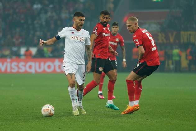 Lorenzo PELLEGRINI AS Rom, 7 Leverkusen, Football UEFA Europa League Semi Final, Bayer 04 Leverkusen AS Rom, 18 05 2023, BayArena, Leverkusen UEFA regulations prohibit any use of photographs as image sequences and or quasi video Â